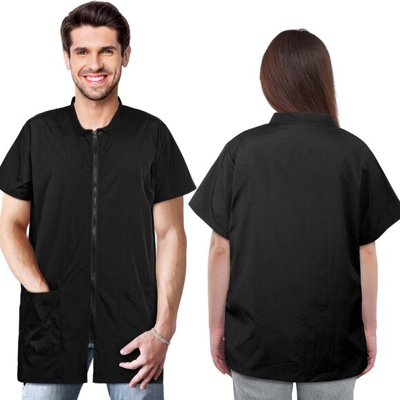 2 Pack Pet Grooming Work Clothes Black Pet Groomer Uniforms with Full Zipper Wat